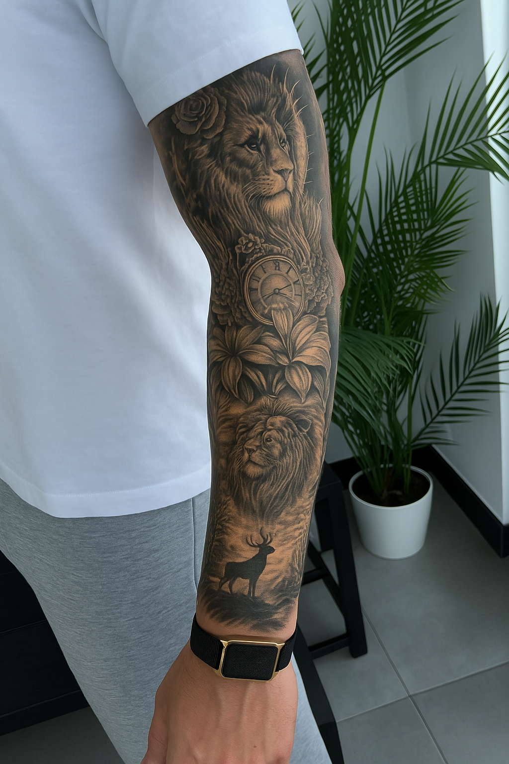 Lion, Clock & Deer Sleeve